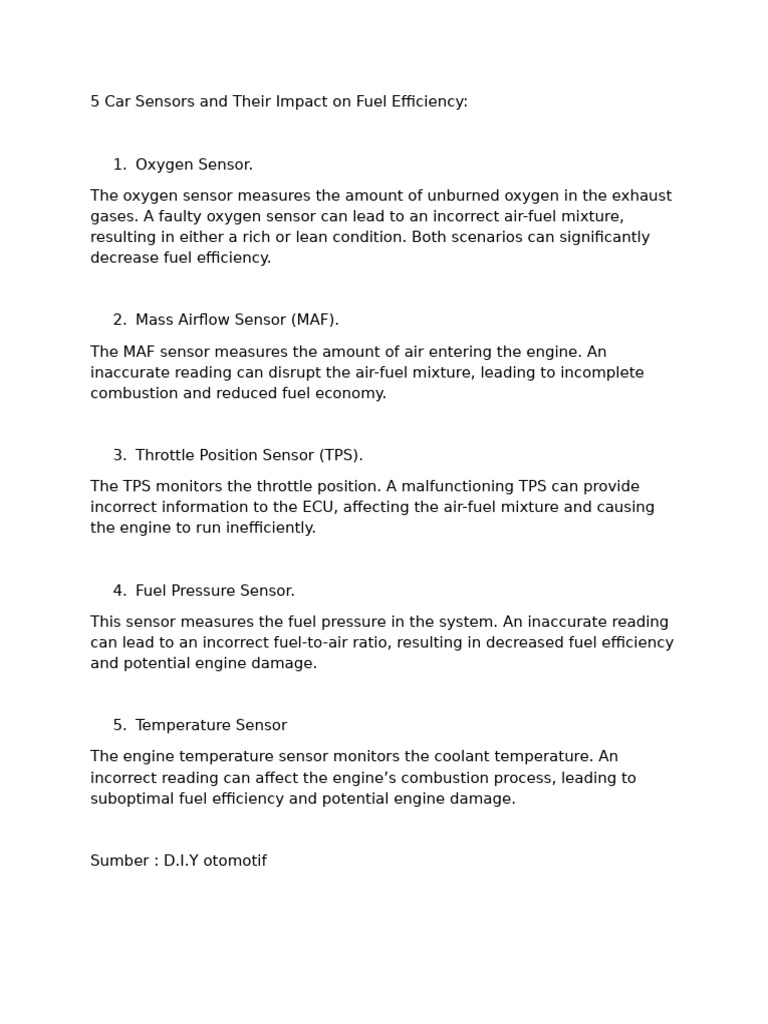 Impact of 5 Car Sensors on Fuel Efficiency | PDF