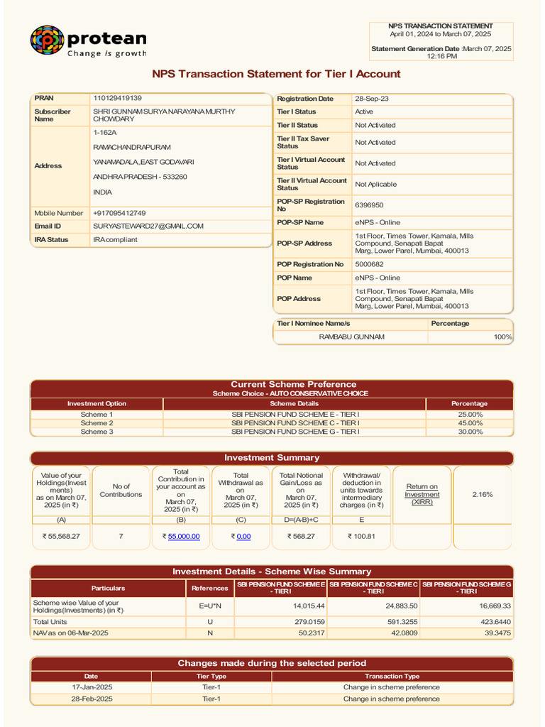 NPS Transaction Statement Summary 2025 | PDF | Tax Deduction ...