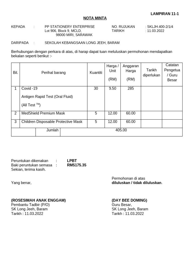 Borang Nota Minta | PDF