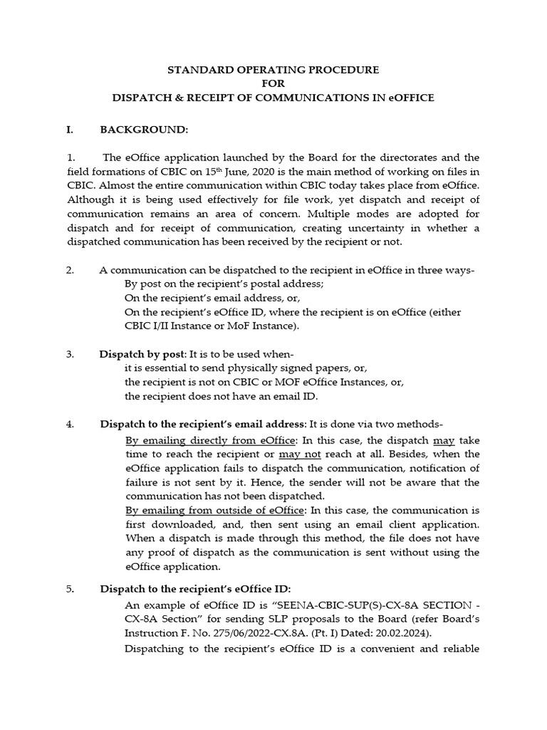 eOffice Dispatch & Receipt SOP | PDF | Communication | Cyberspace