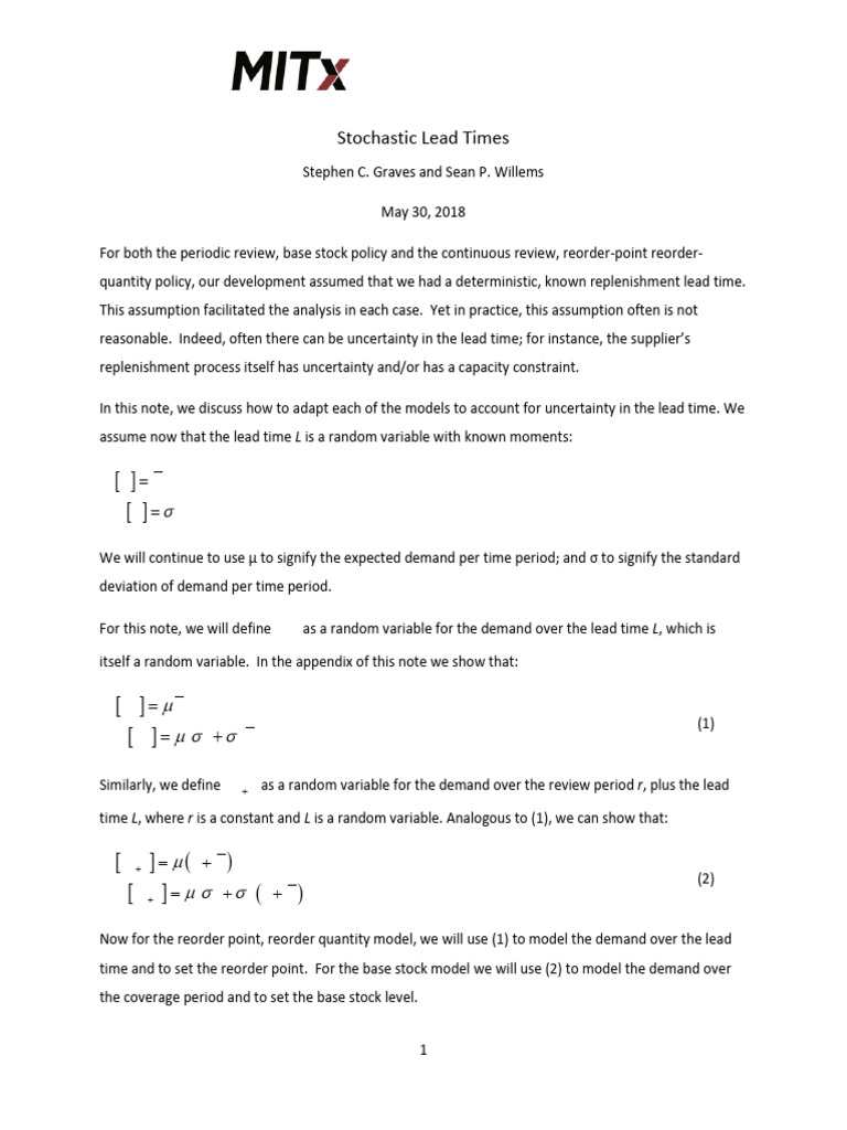 Stochastic Lead Time in Manufacturing Models | PDF | Probability ...