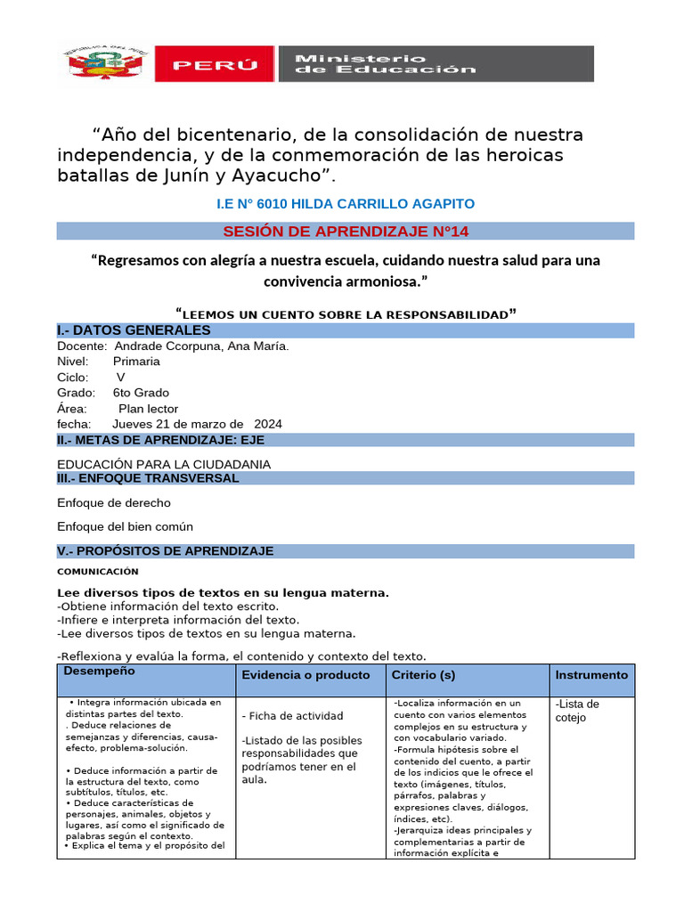 Sesion de Aprendizaje Plan Lector | PDF | Aprendizaje | Infografia