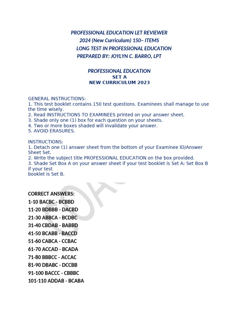 2024 LT in Prof - Ed April 8 With Answers | PDF | Educational ...