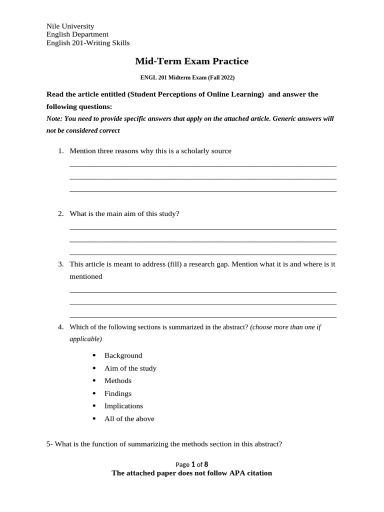 ENGL 201 Midterm Exam Practice Guide | PDF | Apa Style | Scientific Method