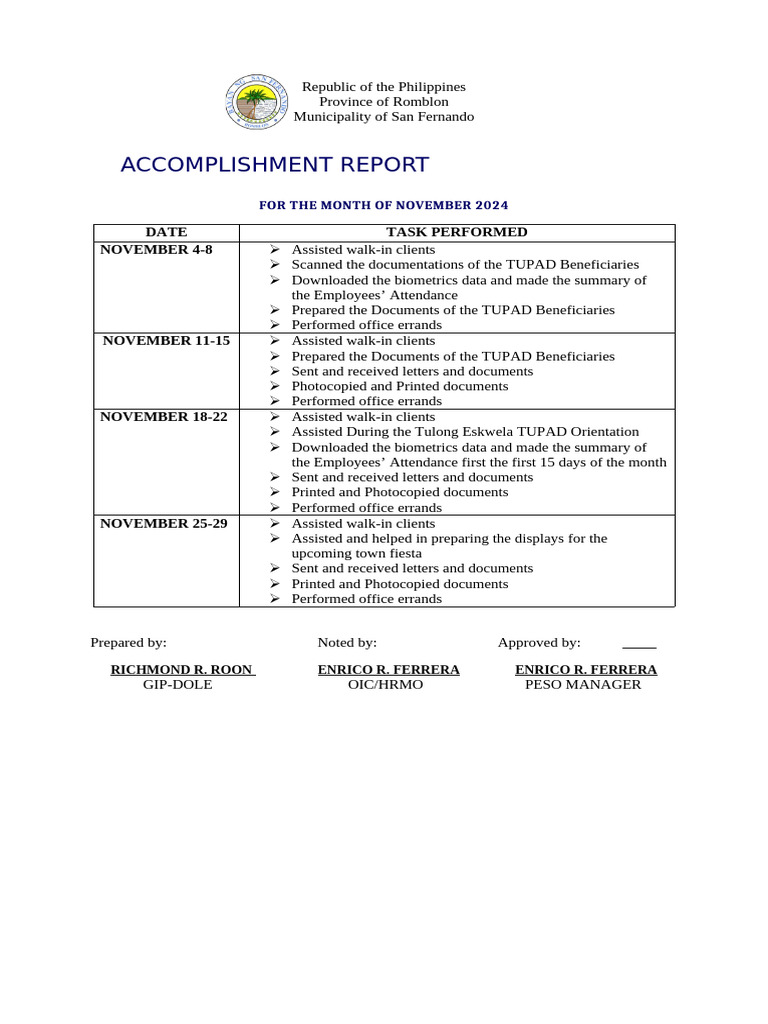 TUPAD Accomplishment Report - Nov 2024 | PDF