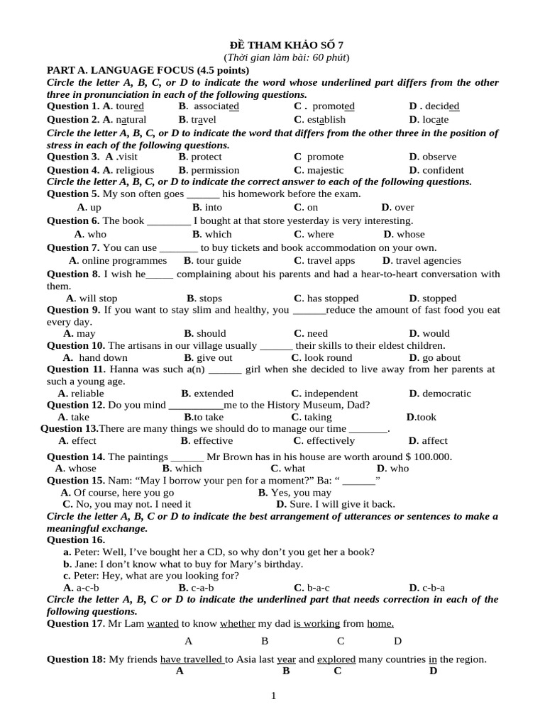 Language and Reading Test Sample | PDF | English Language | Tourism