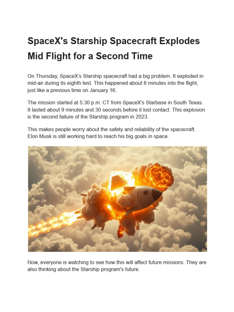 SpaceX's Starship Spacecraft Explodes Midflight For A Second Time | PDF ...