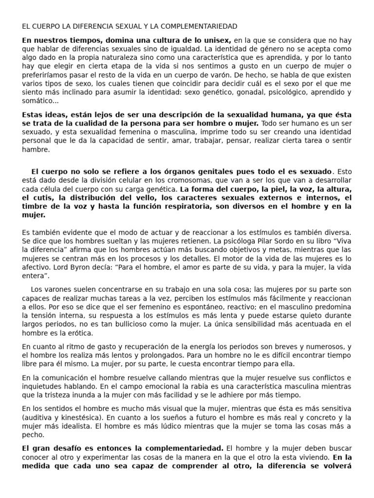 Diferencias Sexuales y Complementariedad | PDF | Sexo | La sexualidad ...