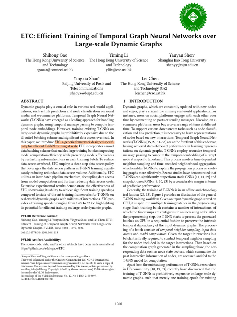 ETC: Efficient Training of Temporal Graph Neural Networks Over Large ...