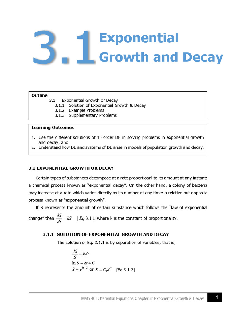 Exponential Growth & Decay in DEs | PDF | Exponential Function ...