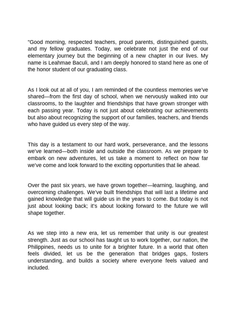 Graduation Speech for Class of 2025 | PDF | Teachers | Learning