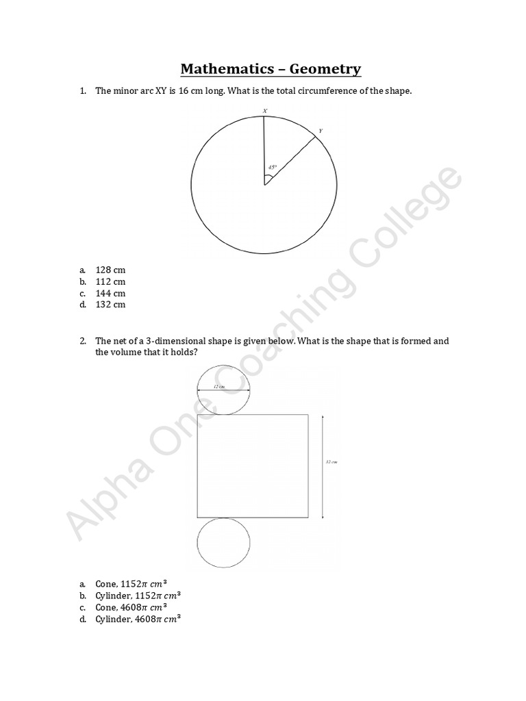 Geometry Questions and Solutions | PDF | Area | Circle