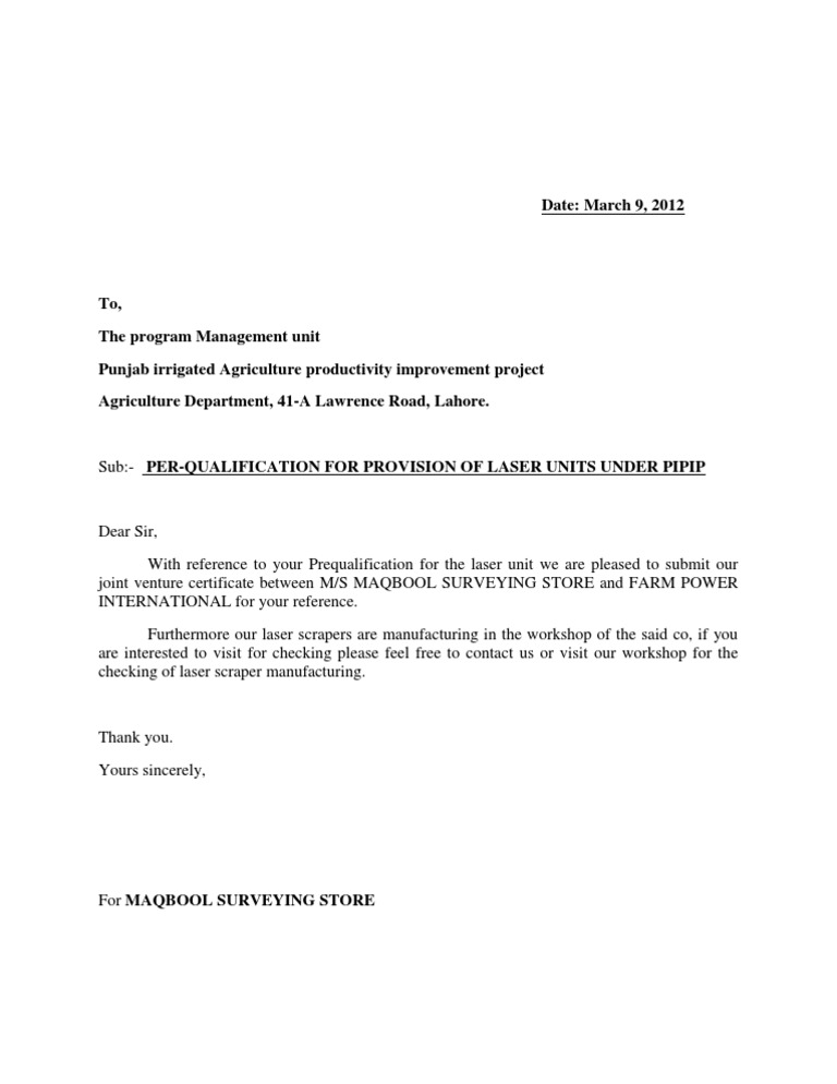 To, The Program Management Unit Punjab Irrigated Agriculture ...