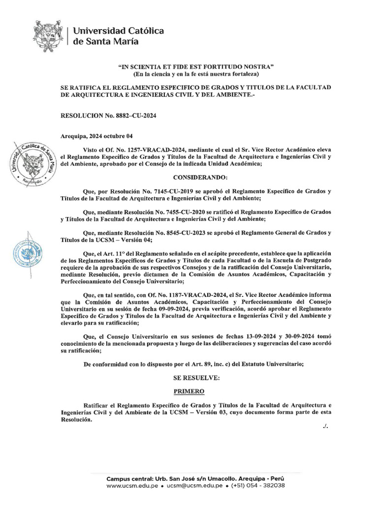 Reglamento de Grados y Títulos FAICA 2024 | PDF | Tesis | Universidad