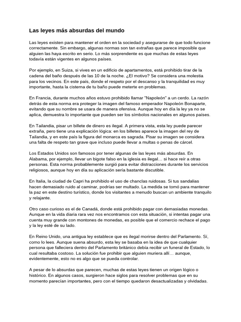Las Leyes Más Absurdas Del Mundo | PDF