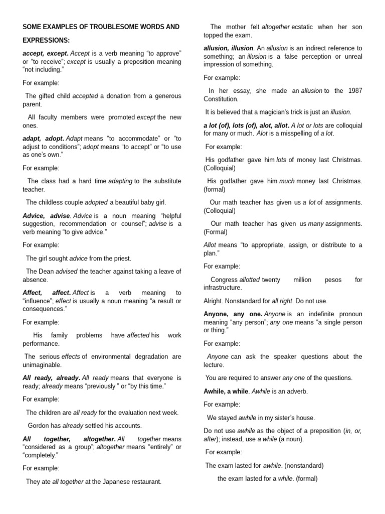 Commonly Confused Words Explained | PDF | Verb | Adverb