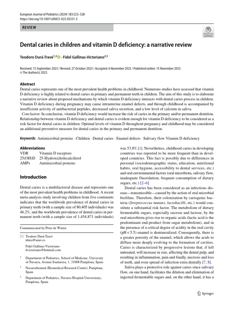 Dental Caries in Children and Vitamin D Deficiency | PDF | Health ...