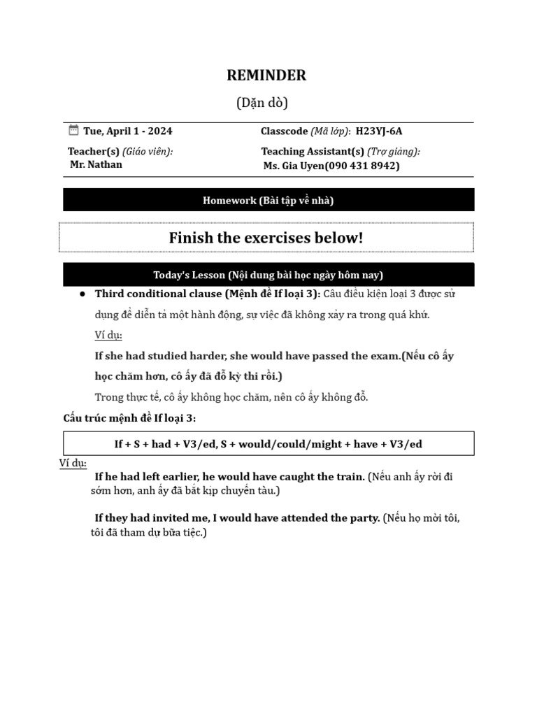 Third Conditional Grammar Exercises | PDF