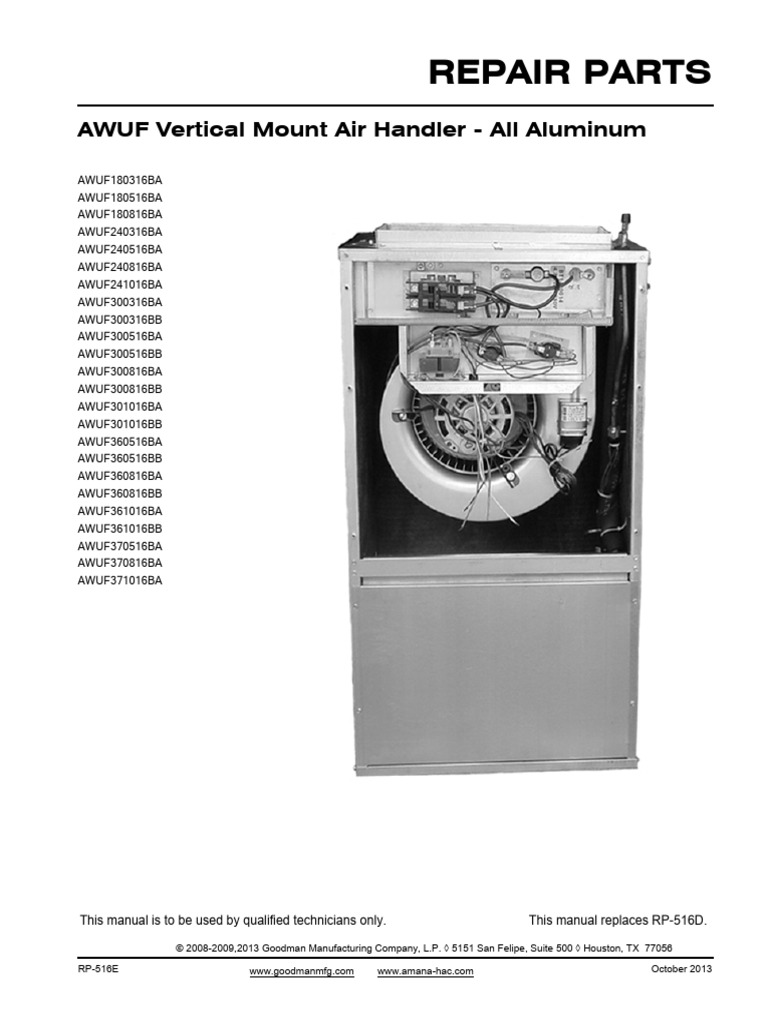 Goodman AWUF Parts Manual RP-516E | PDF