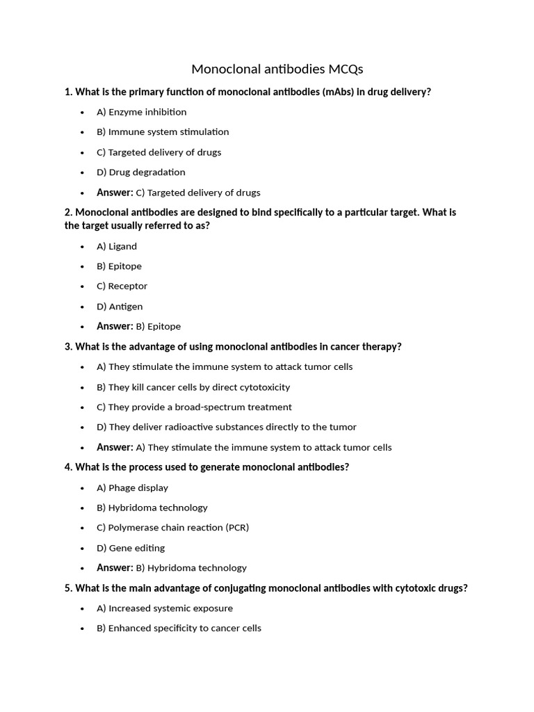 Monoclonal Antibodies MCQs Overview | PDF | Antibody | Monoclonal Antibody
