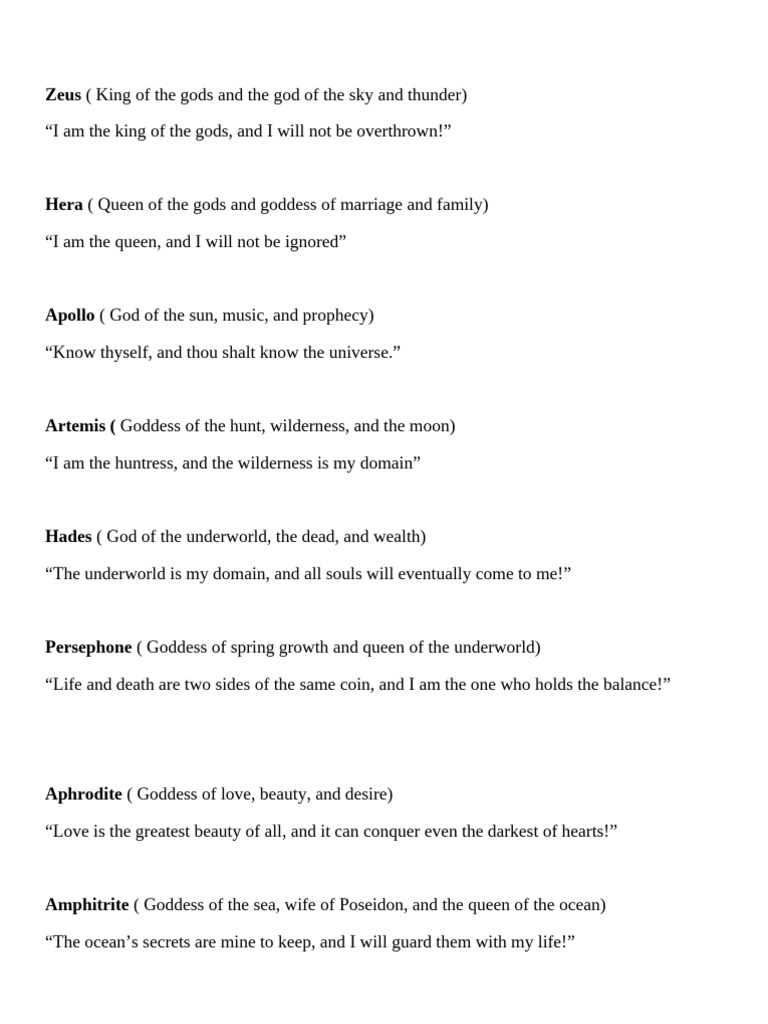 Greek Gods and Goddesses | PDF