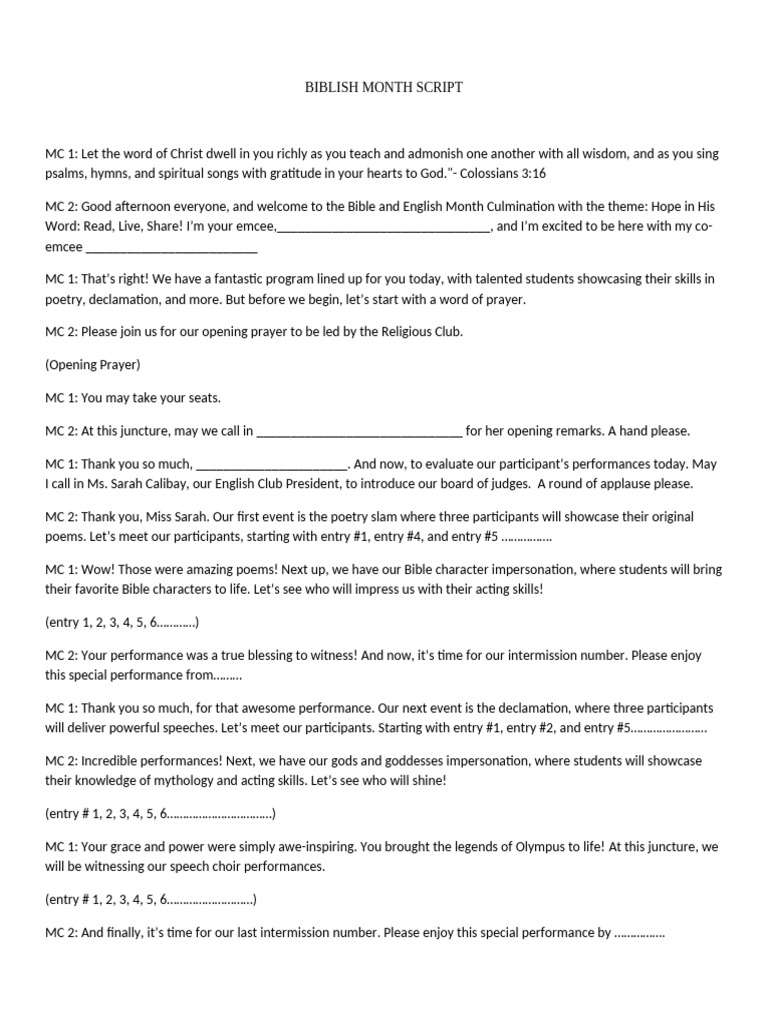 Bible and English Month Program Script | PDF