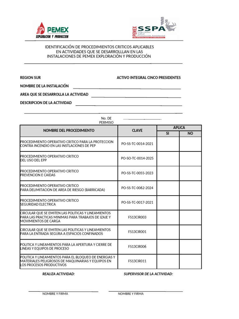 Check List y Formato 12 | PDF