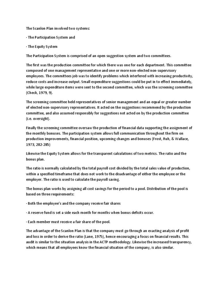 Overview of the Scanlon Plan Systems | PDF | Economies | Business