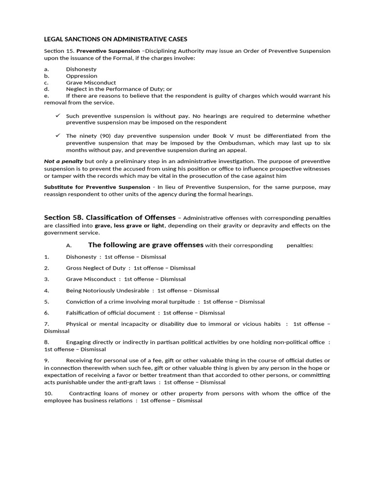 Legal Sanctions On Administrative Cases | PDF | Crimes | Crime & Violence