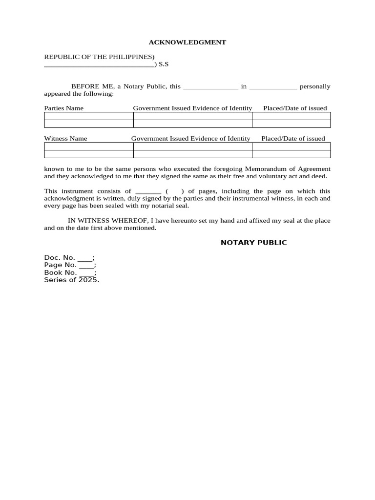 Notary Public Acknowledgment Template | PDF