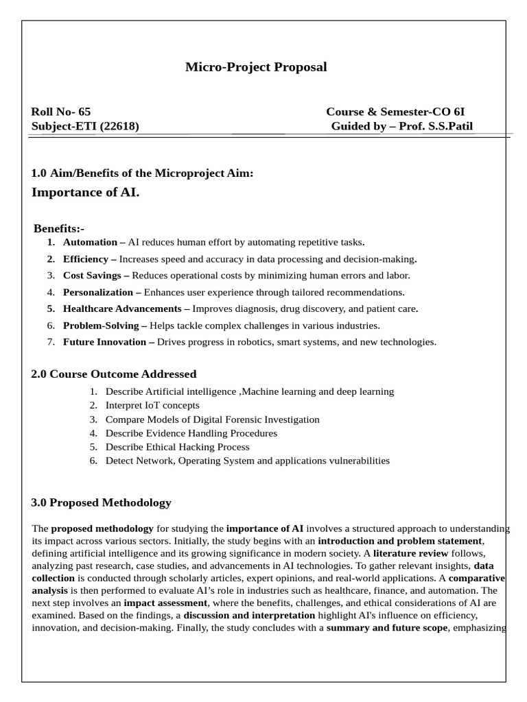 Importance of AI: Micro-Project Proposal | PDF | Artificial ...
