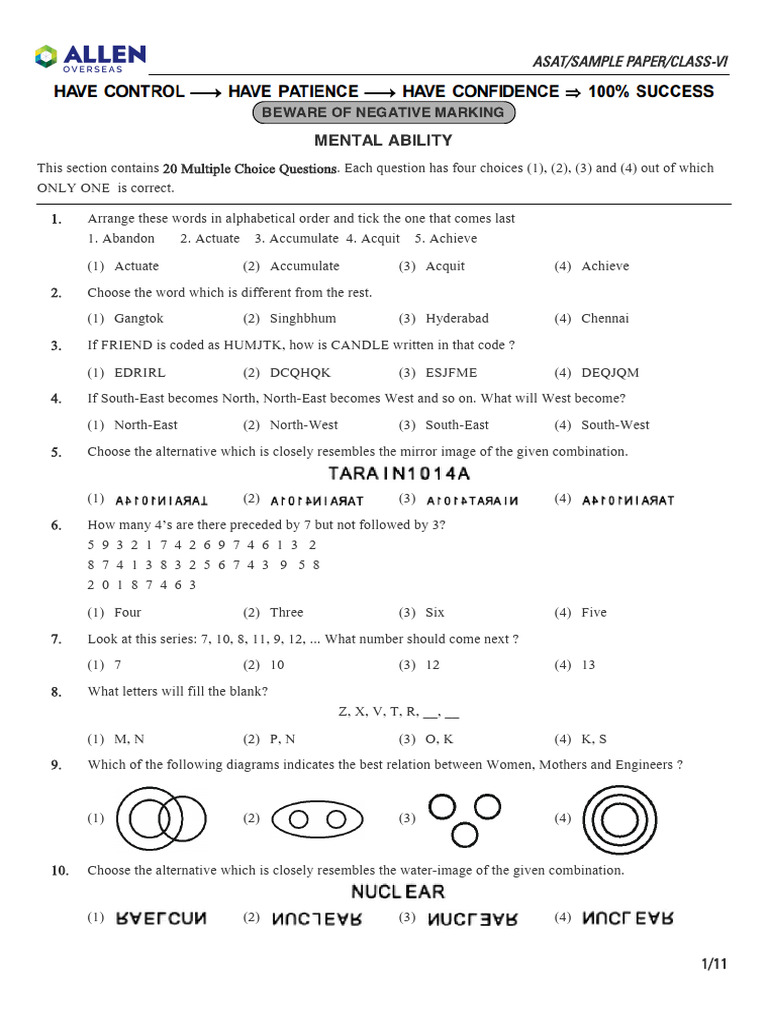 ASAT Sample Paper for Class VI | PDF | Rock (Geology) | Carbon