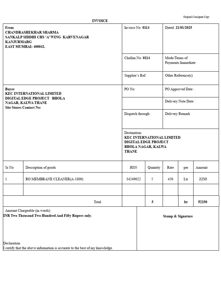 Invoice 0113 KEC Thane-2 | PDF