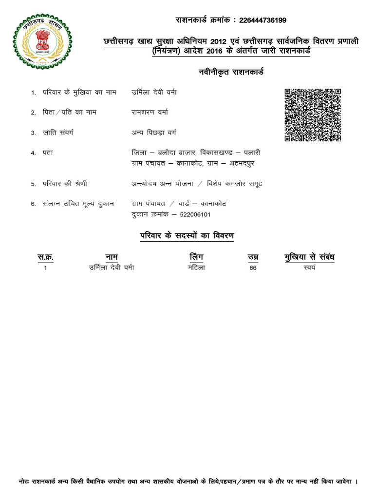 Rashan Card Guidelines and Information | PDF