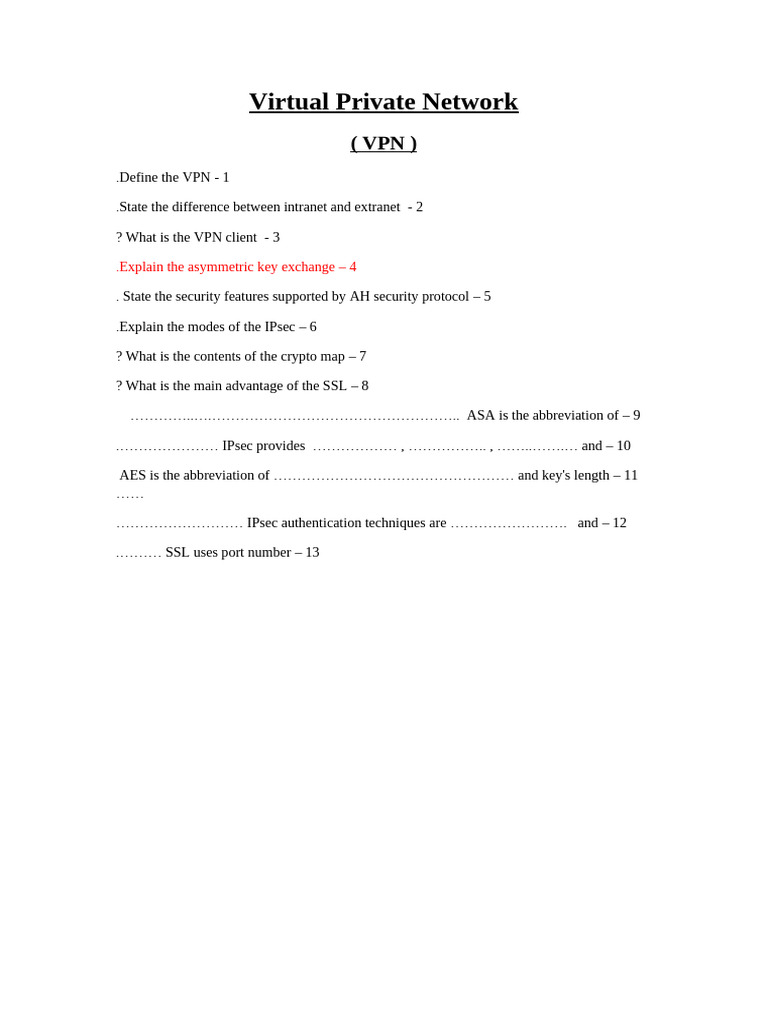 Virtual Private Network: 4 - Explain The Asymmetric Key Exchange | PDF