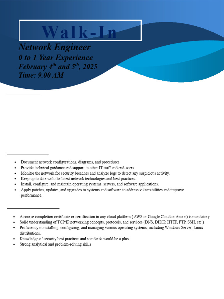 Network Engineer Walk-In Interview 2025 | PDF | Security | Computer ...