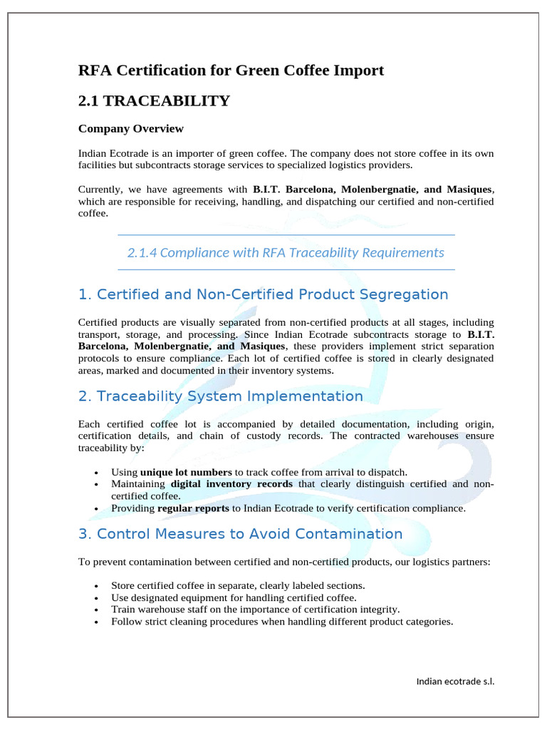 RFA Certification Compliance Overview | PDF | Warehouse | Logistics