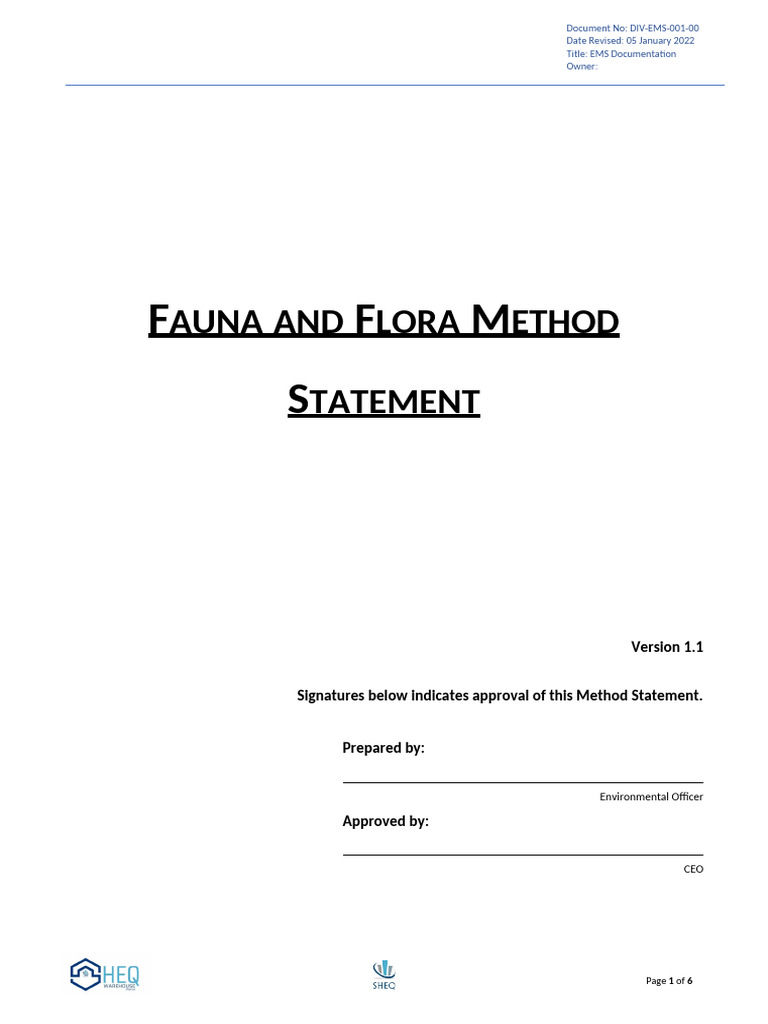 EMS Method Statement for Fauna and Flora | PDF | Invasive Species ...