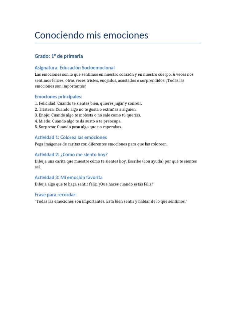 Conociendo Mis Emociones Primer Grado | PDF
