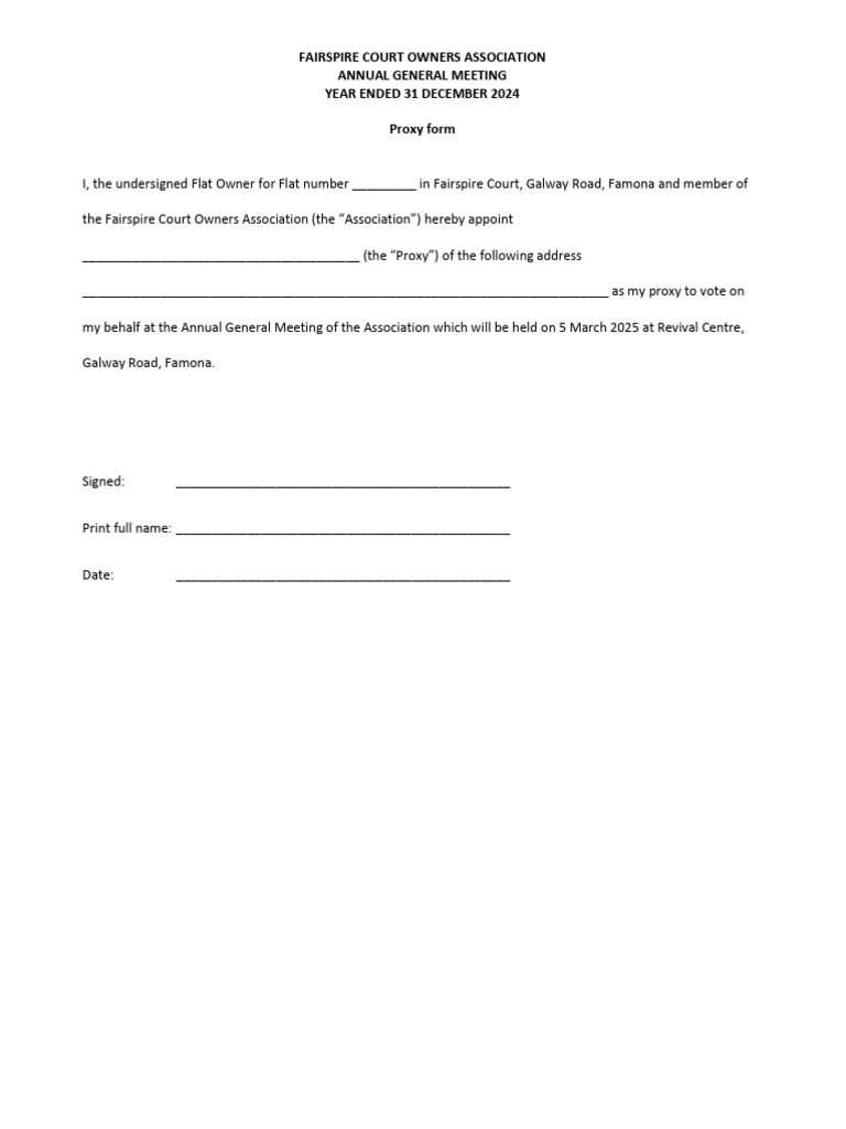 Fairspire Court AGM Proxy Form 2025 | PDF