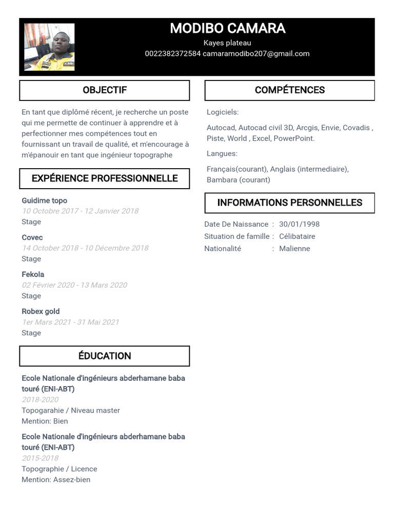 CV Modibo Camara - Ingénieur Topographe | PDF