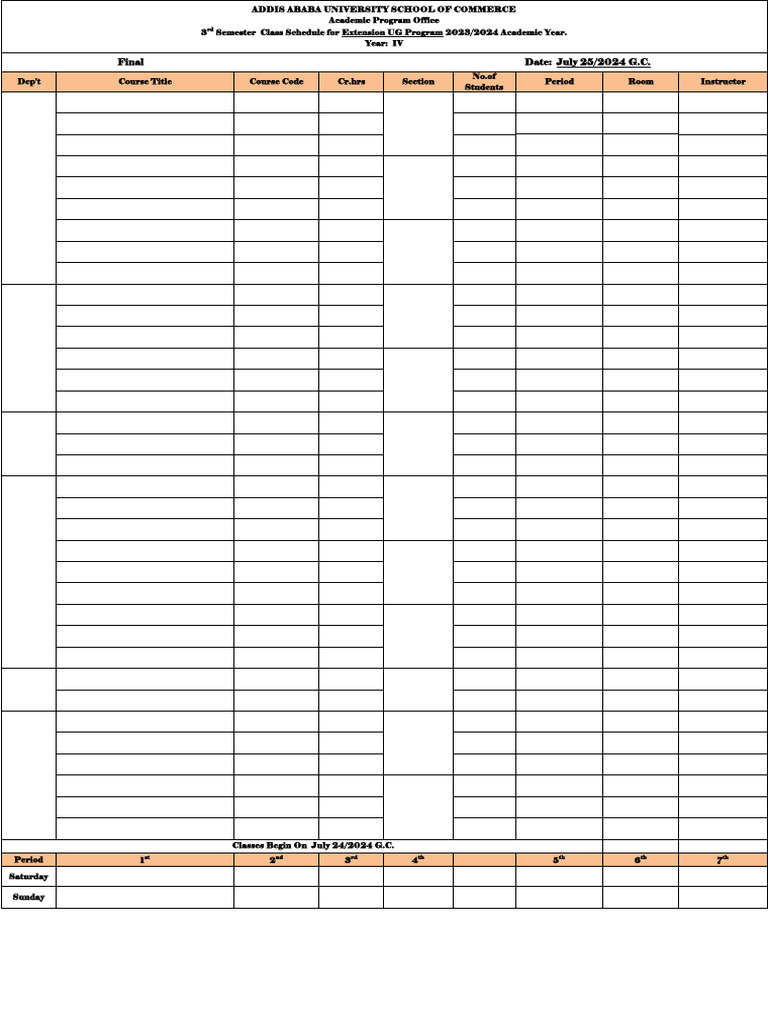 Final 4th Year 3rd Semester Class Schedule For Extension UG Program | PDF |  Business, image size:768x1024