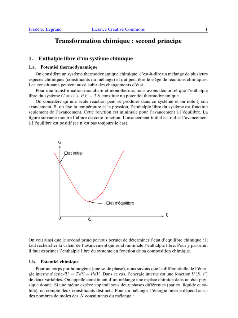 Enthalpie libre et équilibre chimique | PDF | Équilibre chimique ...