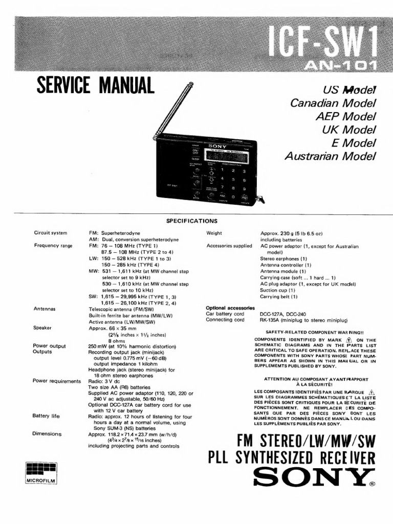 Sony ICF-SW1 Radio Manual | PDF | Frequency Modulation | Power Supply
