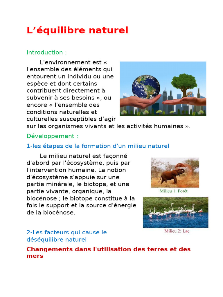 Protéger l'équilibre naturel de la Terre | PDF | Environnement naturel ...