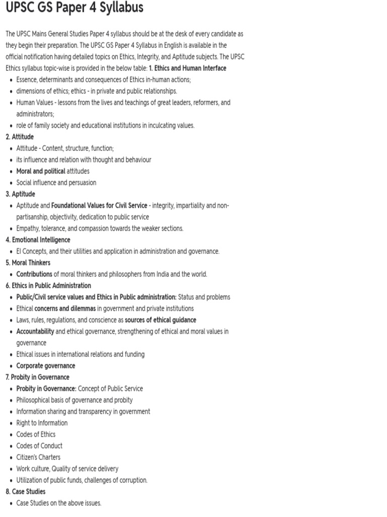 UPSC GS Paper 4 Syllabus PDF, CSE Mains Ethics Paper Strategy 3 | PDF