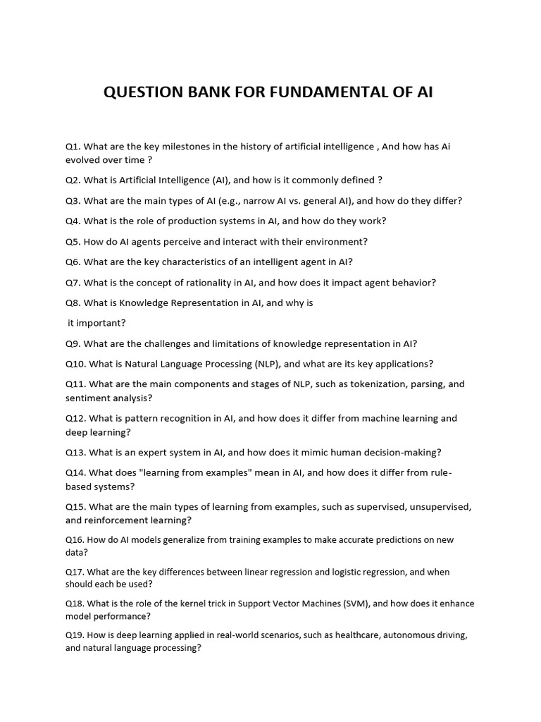 Question Bank For Fundamental of Ai | PDF | Artificial Intelligence ...