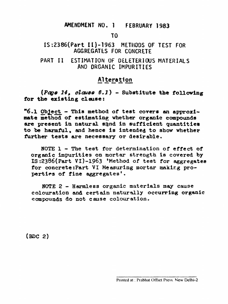 Amendment to IS:2386 Part II Standards | PDF