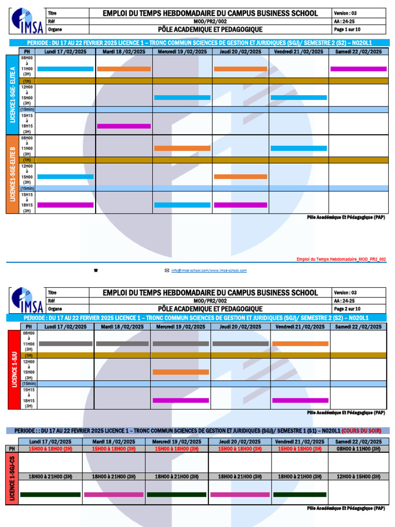 Emploi du Temps Semaine 17-22 Février | PDF | Processus d'affaires ...