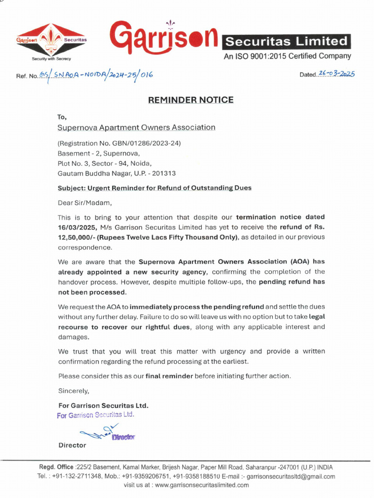 Reminder Notice26025 | PDF